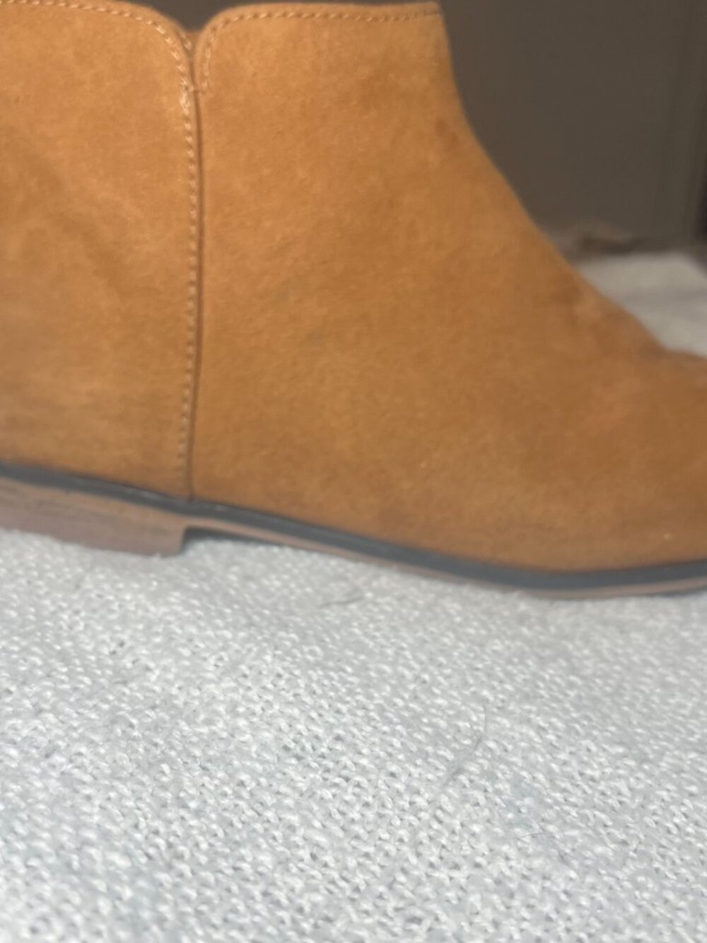 Girls' Tan Faux Suede Ankle Boots Side Zip Low Heel Booties Kids Size 4 - Picture 4 of 5
